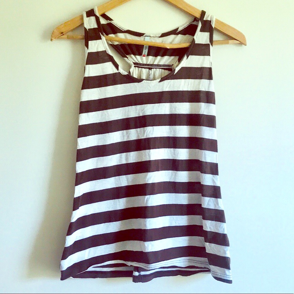BROWN STRIPED RACERBACK TANK TOP